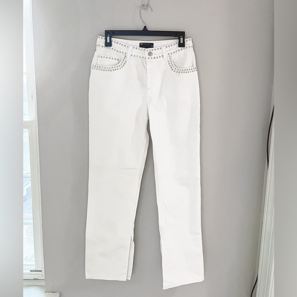 ASOS Design White Split Side Hem Jewel Waist White Pants - Picture 1 of 7